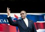 Before a crowd of 15,000 supporters and flanked by Secret Servicemen, Godfathers Pizza savior and "American Black Conservative" radio talk show host Herman Cain announces his bid to run for president of the United State in the 2012 Election under the GOP ticket at Centennial Olympic Park in Atlanta, GA