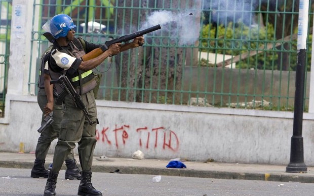 MINUSTAH Peacekeepers Disperse Demonstrators in Haiti
